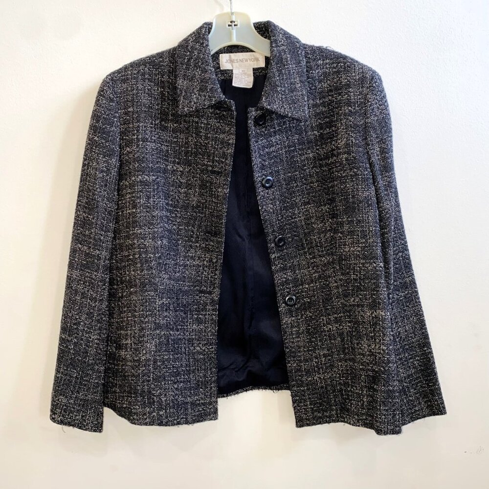 Jones New York Button Up Tweed Jacket with Wool Blend Gray